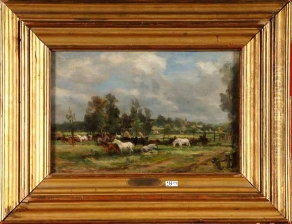 L'enclos Aux Chevaux Oil Painting by Jules Jacques Veyrassat