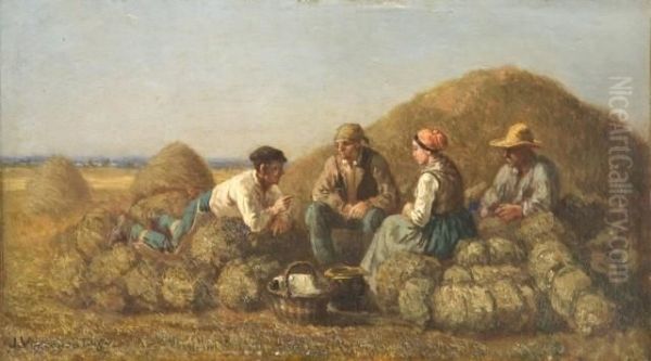 La Pause Des Faneurs Oil Painting by Jules Jacques Veyrassat