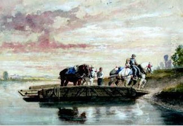 Cavaliers Descendant Du Bac Oil Painting by Jules Jacques Veyrassat