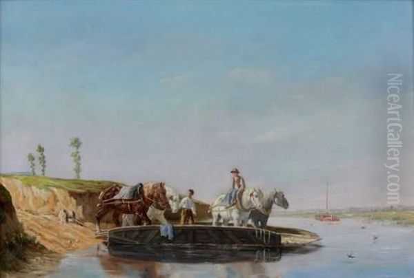 Le Passage Des Chevaux Sur Le Bac Oil Painting by Jules Jacques Veyrassat