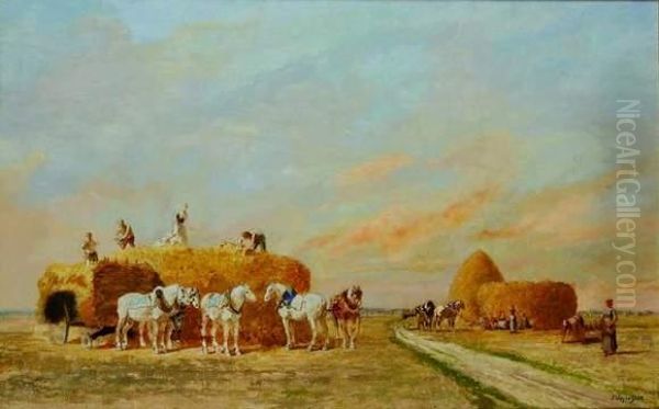 La Moisson Oil Painting by Jules Jacques Veyrassat