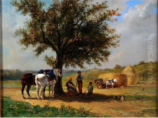 Le Repos Pendant La Moisson Oil Painting by Jules Jacques Veyrassat