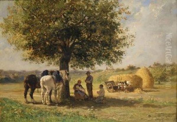 Le Repos Des Moissonneurs Oil Painting by Jules Jacques Veyrassat