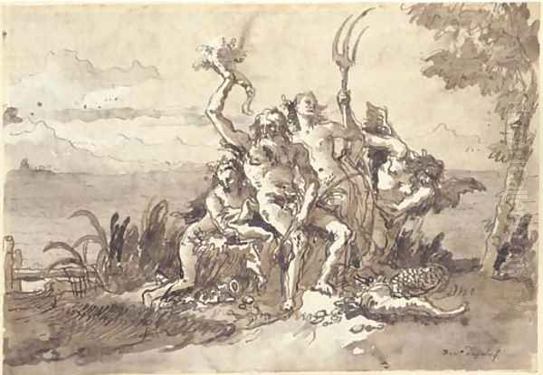 Neptune, Amphitrite and Time with a Nereid Oil Painting by Giovanni Domenico Tiepolo