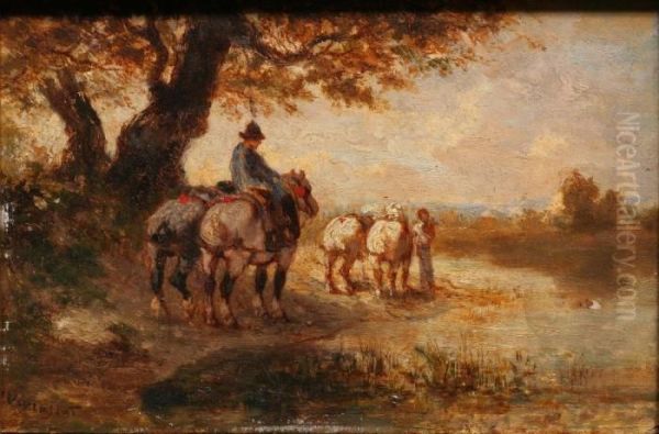 La Halte Des Chevaux Oil Painting by Jules Jacques Veyrassat