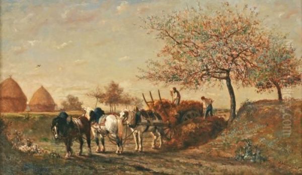 La Moisson, L'attelage Oil Painting by Jules Jacques Veyrassat