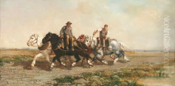 Chevaux Au Retour Du Labour Oil Painting by Jules Jacques Veyrassat