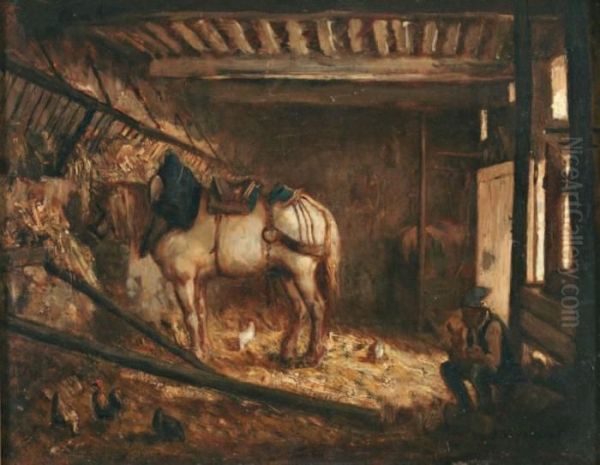 Cheval A L'ecurie Oil Painting by Jules Jacques Veyrassat