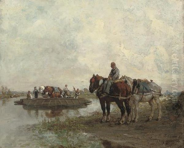 Watering The Horses Oil Painting by Jules Jacques Veyrassat