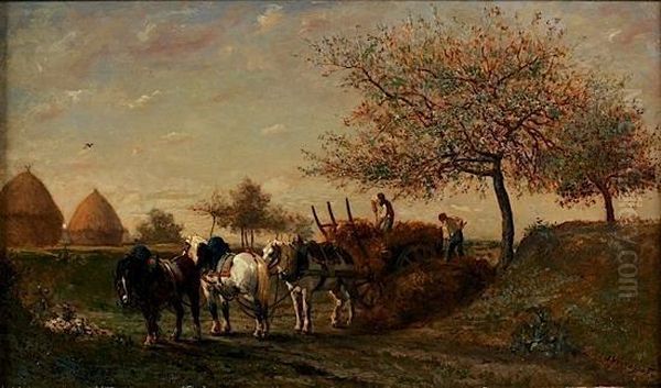 La Fenaison Oil Painting by Jules Jacques Veyrassat