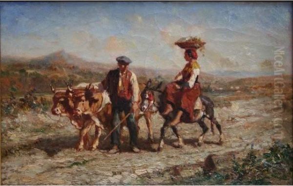 Paysans Basques Oil Painting by Jules Jacques Veyrassat