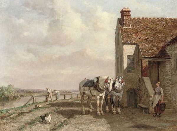 The Plough Team At Rest Oil Painting by Jules Jacques Veyrassat