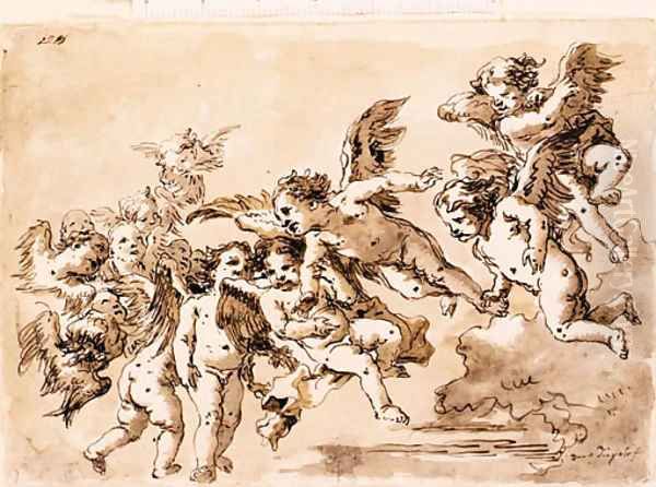 Angels in Flight Oil Painting by Giovanni Domenico Tiepolo