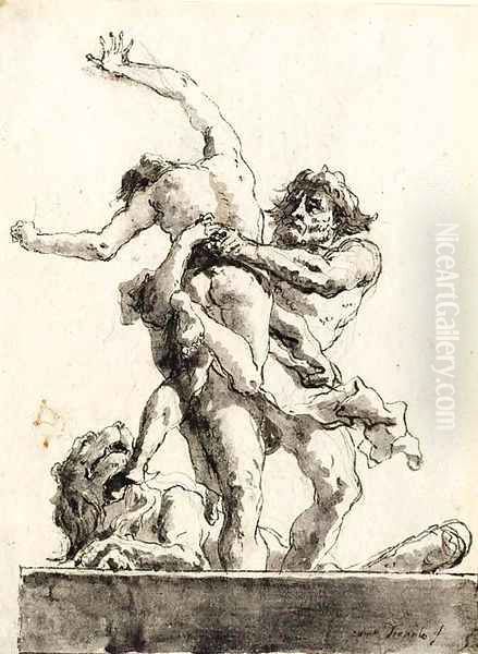 Hercules and Antaeus 2 Oil Painting by Giovanni Domenico Tiepolo