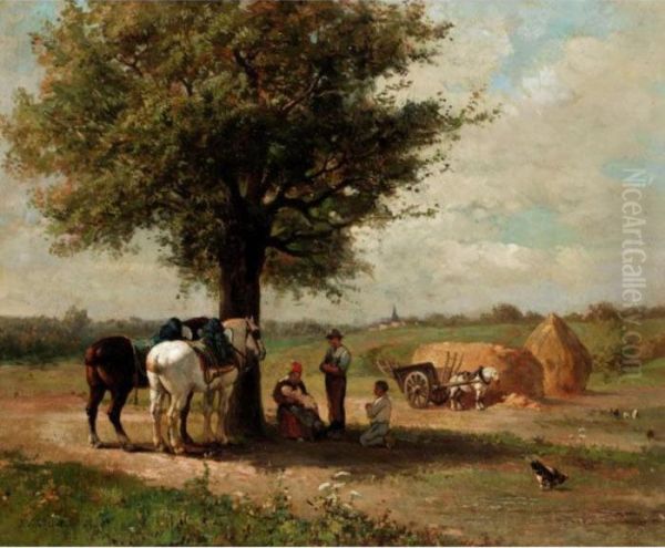 In The Shade Of The Tree Oil Painting by Jules Jacques Veyrassat