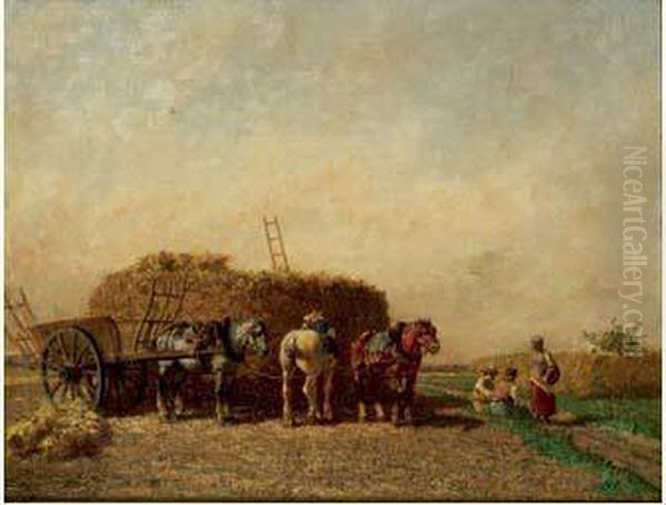 Scene De Moisson Oil Painting by Jules Jacques Veyrassat