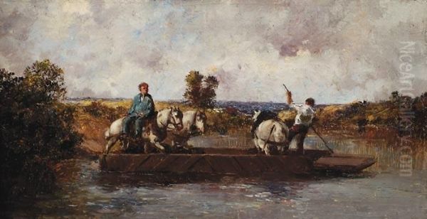 Bac Sur La Riviere Oil Painting by Jules Jacques Veyrassat