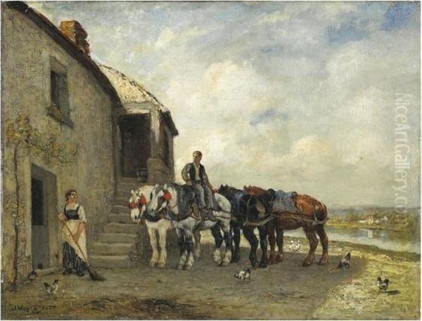 Attelage Oil Painting by Jules Jacques Veyrassat