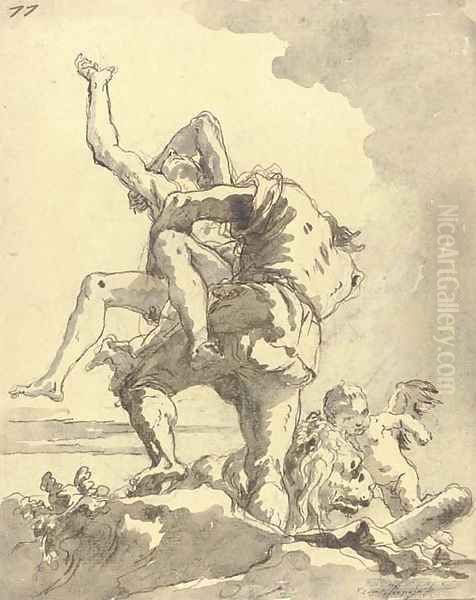 Hercules and Antaeus 6 Oil Painting by Giovanni Domenico Tiepolo