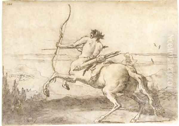 A centaur drawing a bow in a landscape Oil Painting by Giovanni Domenico Tiepolo