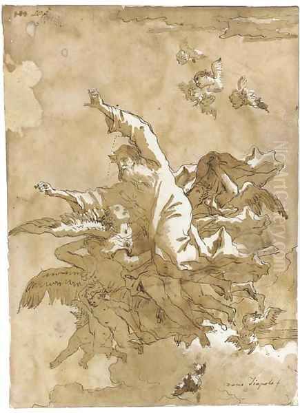 God the Father supported by angels and putti Oil Painting by Giovanni Domenico Tiepolo