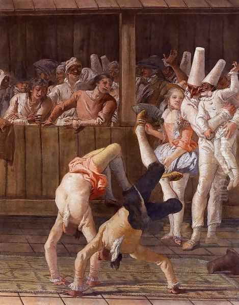 Pulcinella and the Tumblers Oil Painting by Giovanni Domenico Tiepolo