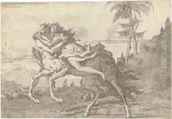 A centaur abducting a nymph in a landscape Oil Painting by Giovanni Domenico Tiepolo