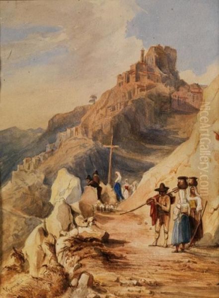 Italienische Berglandschaft Mitfigurenstaffage Oil Painting by Achille Vianelli