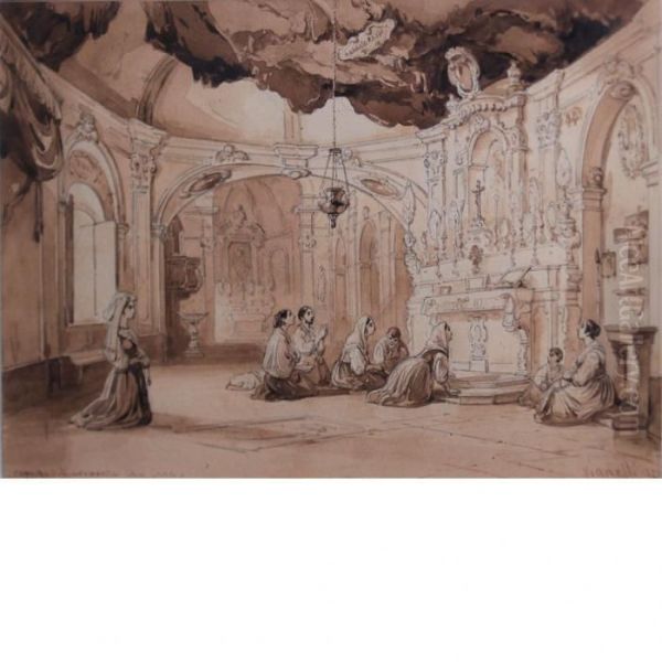 Church Interior Oil Painting by Achille Vianelli