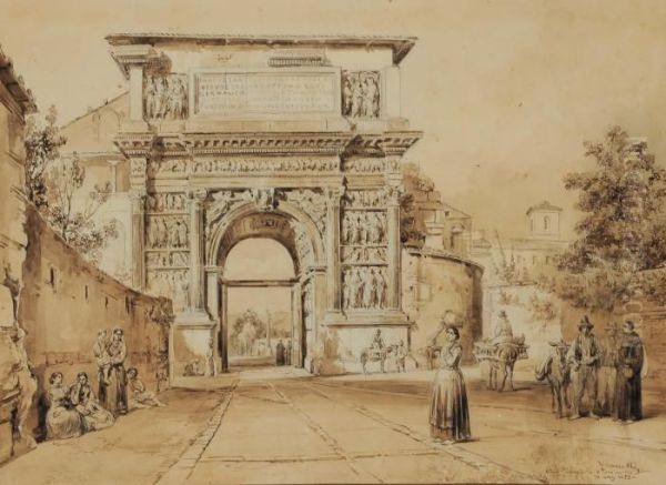 Arco Traiano Oil Painting by Achille Vianelli