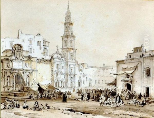 Piazza Del Carmine Oil Painting by Achille Vianelli