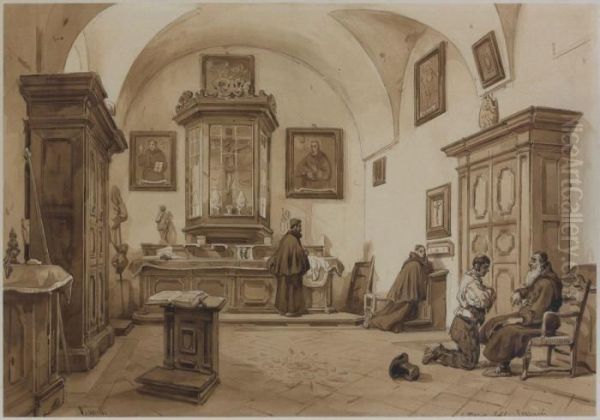 L'interieur Du Presbytere De Pozzuoli Oil Painting by Achille Vianelli