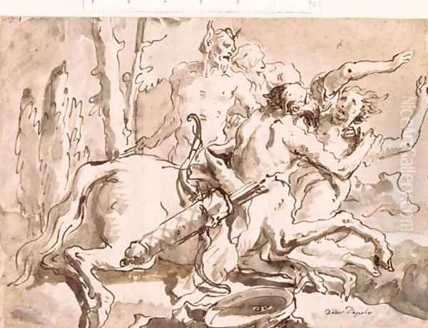 Nessus and Deianeira, with a satyr and another figure Oil Painting by Giovanni Domenico Tiepolo