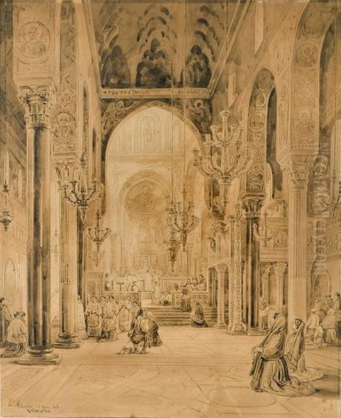 Palermo, Interno Del Duomo Di Monreale Oil Painting by Achille Vianelli