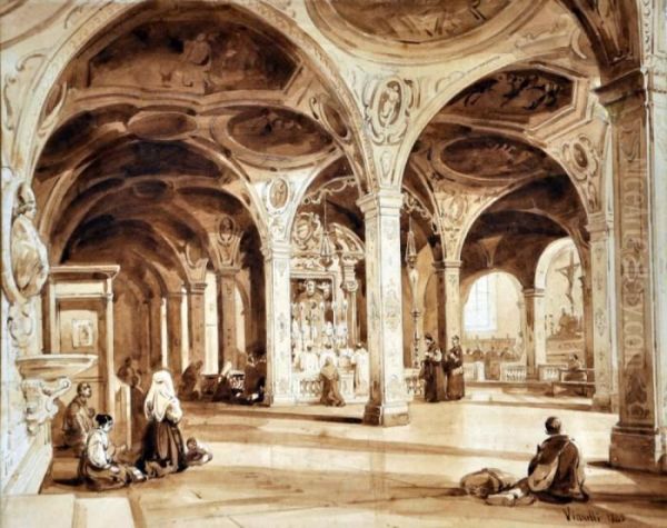 Interno Del Duomo Di San Matteo A Benevento Oil Painting by Achille Vianelli