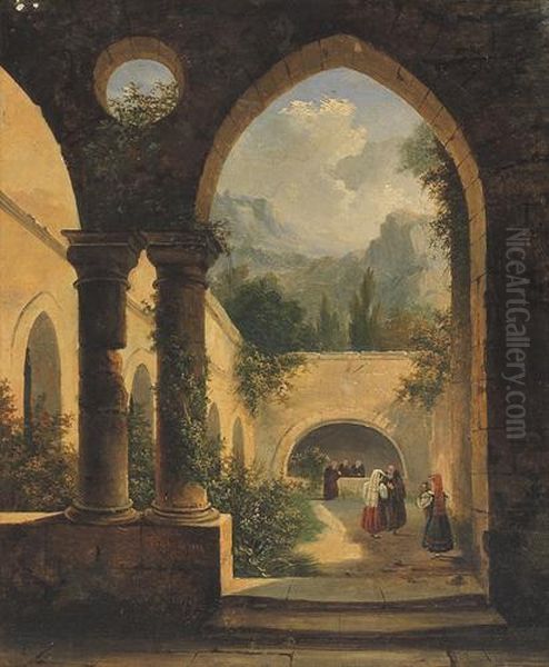 Nel Cortile Del Convento Oil Painting by Achille Vianelli