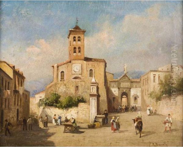 Scorcio Di Paese Campano Oil Painting by Achille Vianelli