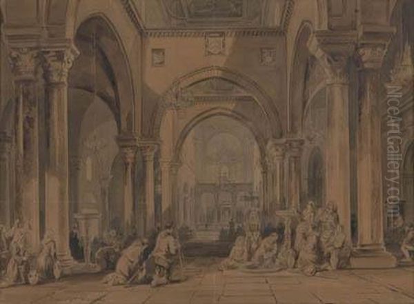 Interno Della Cattedrale Di Bari Oil Painting by Achille Vianelli