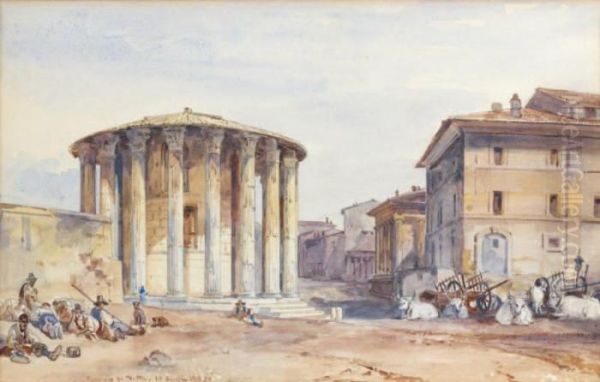 Temple De La Fortune Virile A Rome Oil Painting by Achille Vianelli