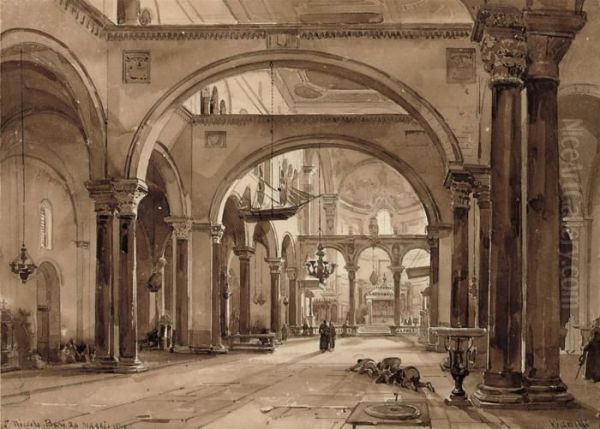 Interior Of The Church Of S. Niccolo, Bari Oil Painting by Achille Vianelli