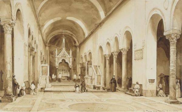 Interior Of The Church Of S. Maria In Cosmedin, Rome Oil Painting by Achille Vianelli