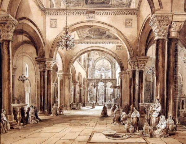 Interno Del Duomo Di San Nicola A Bari Oil Painting by Achille Vianelli