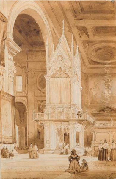 Interno Di San Giovanni In Laterano Oil Painting by Achille Vianelli