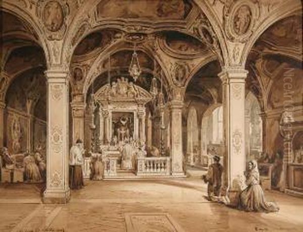 Interno Del Duomo Di San Matteo A Salerno Oil Painting by Achille Vianelli