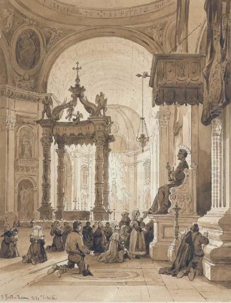 Roma, Interno Di San Pietro Oil Painting by Achille Vianelli