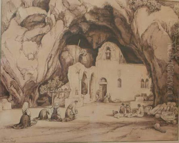 Nelle Grotte Di Maiori Oil Painting by Achille Vianelli