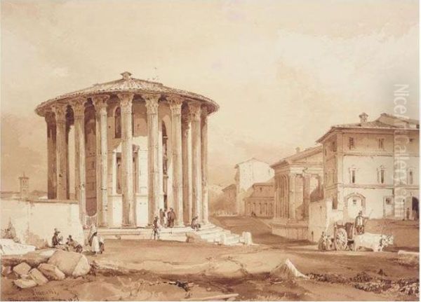 Tempio Di Vesta, Roma Oil Painting by Achille Vianelli