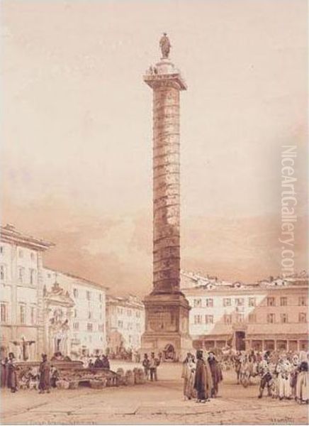 Piazza Colonna, Roma Oil Painting by Achille Vianelli