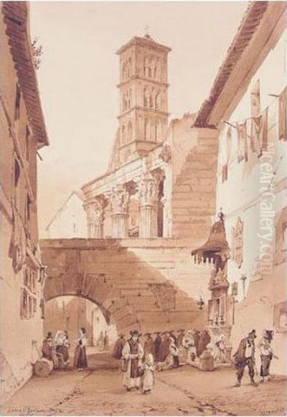 L'arco Di Pantano, Roma Oil Painting by Achille Vianelli