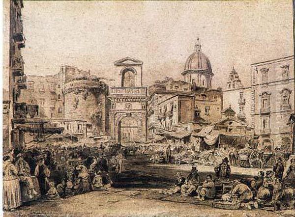 Le Marche De La Porte Capuana A Naples Oil Painting by Achille Vianelli